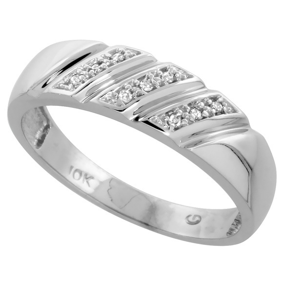 6mm 10k White Gold Men Diamond Wedding Band Ring